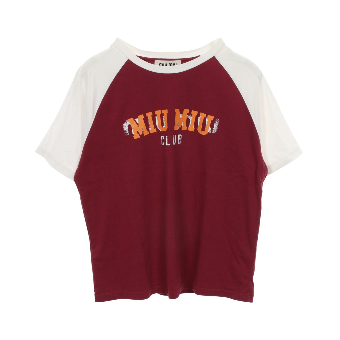 ロゴプリント 半袖Tシャツ コットン ボルドー ホワイト ミュウミュウ