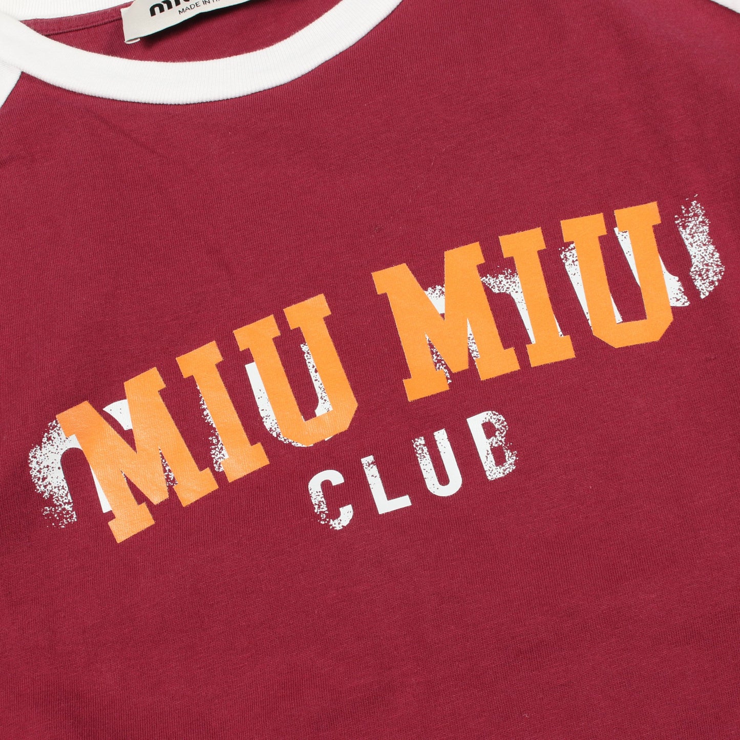 ロゴプリント 半袖Tシャツ コットン ボルドー ホワイト ミュウミュウ