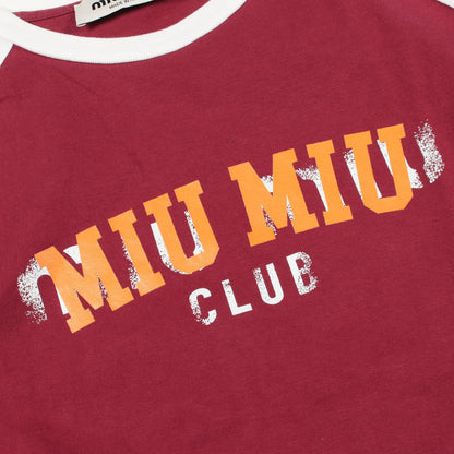 ロゴプリント 半袖Tシャツ コットン ボルドー ホワイト ミュウミュウ