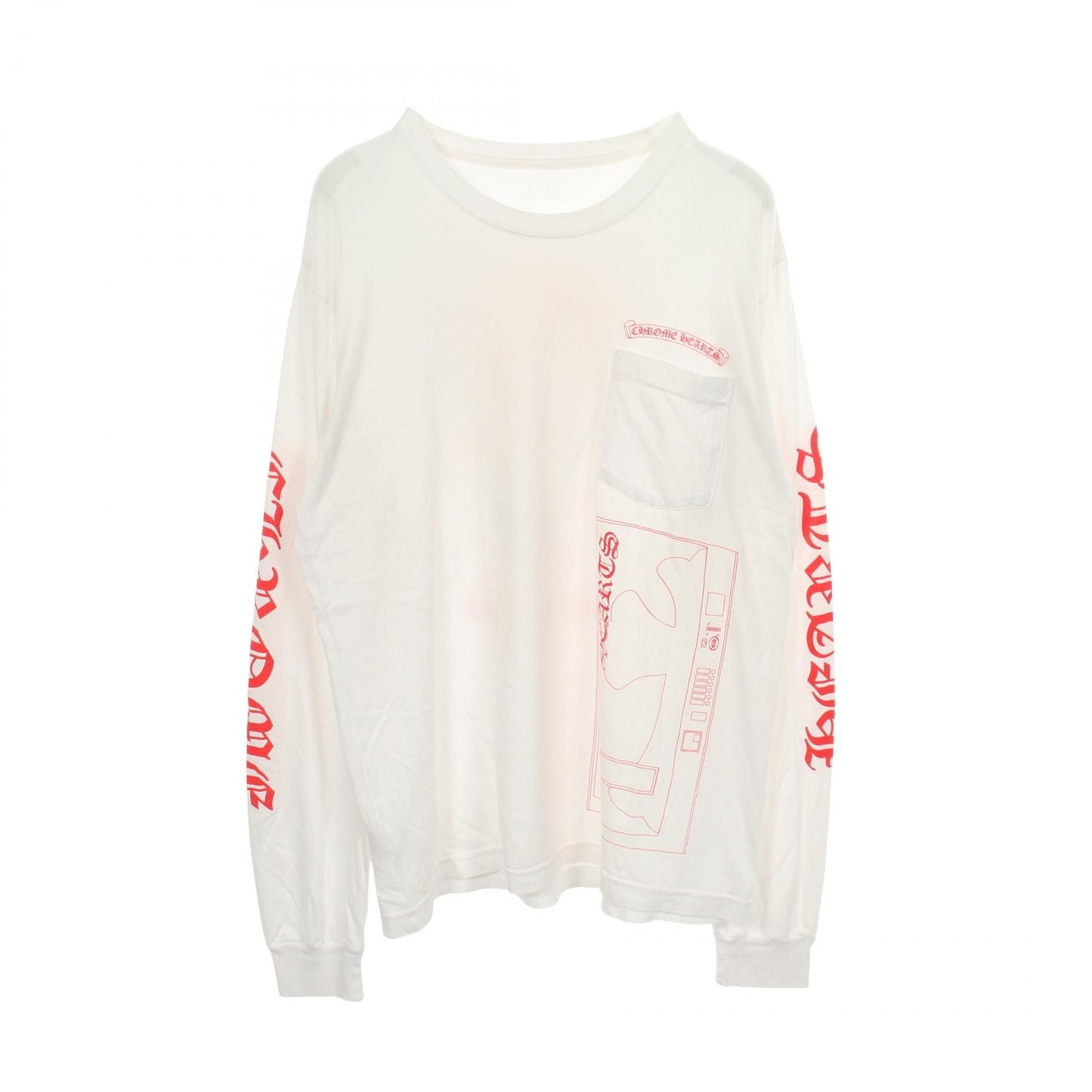 青山店限定 ポケット付き 長袖Tシャツ コットン ホワイト レッド クロムハーツ
