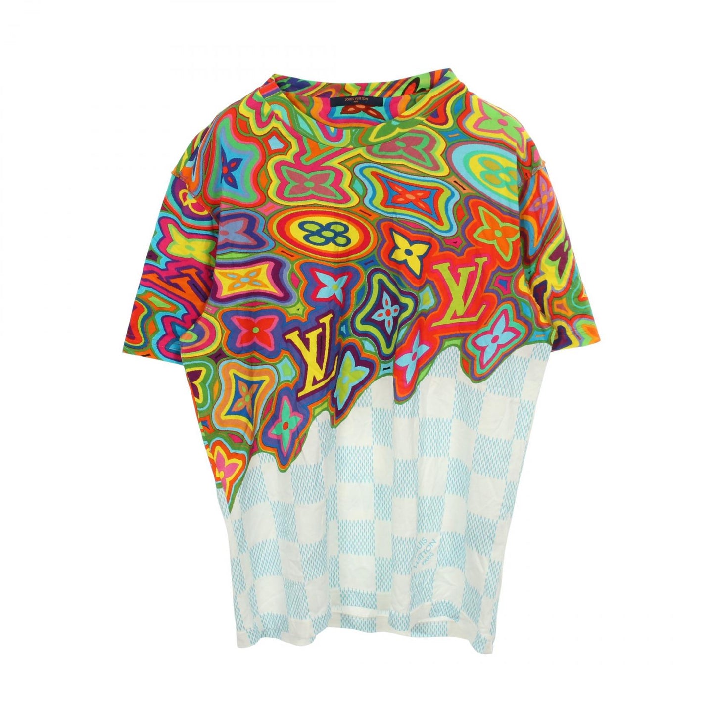 プリンテッドダミエLV 半袖Tシャツ コットン ホワイト マルチカラー ルイヴィトン トップス LOUIS VUITTON