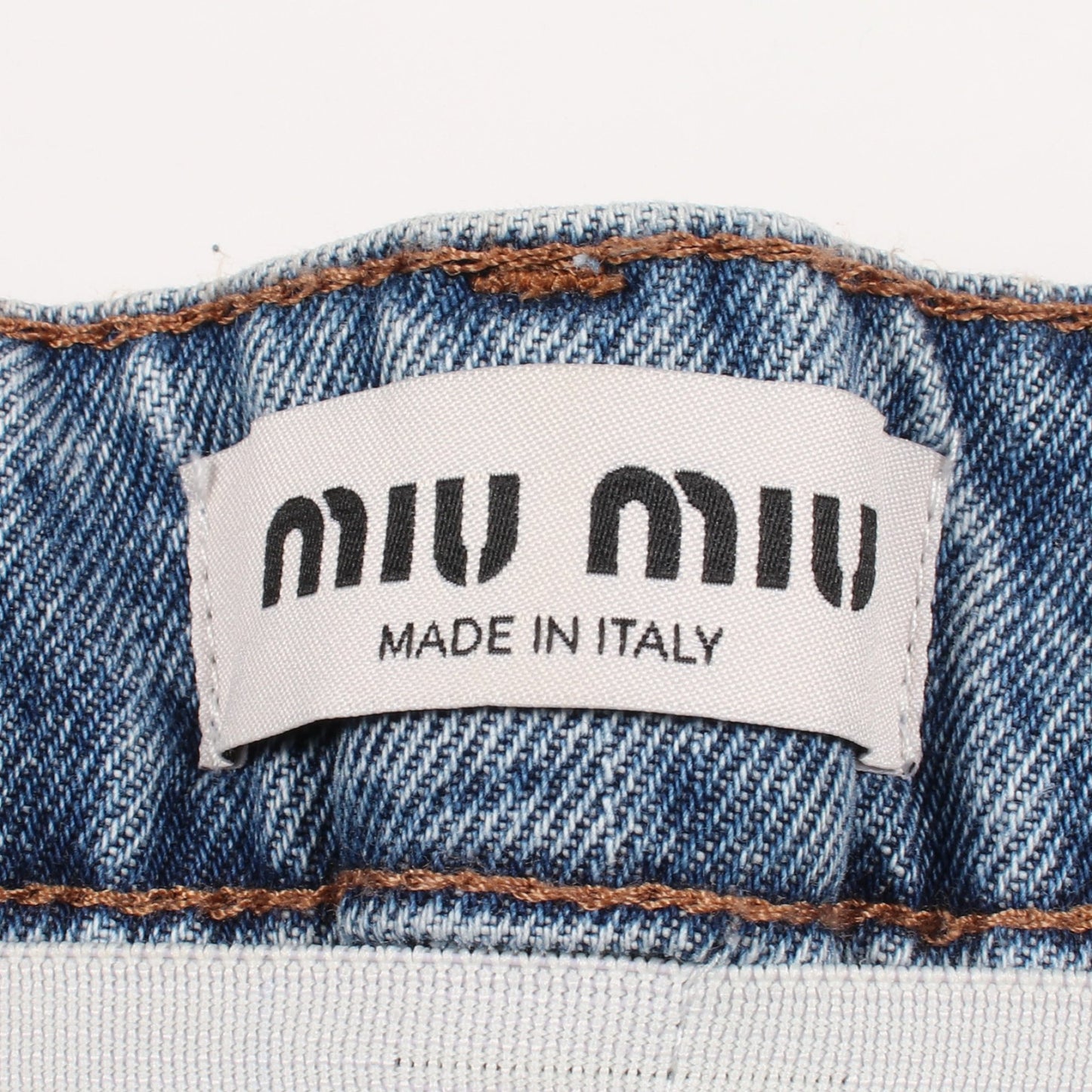 ハイウエスト ボタンフライ ダメージ加工 デニムパンツ コットン ライトブルー ミュウミュウ ボトムス miu miu