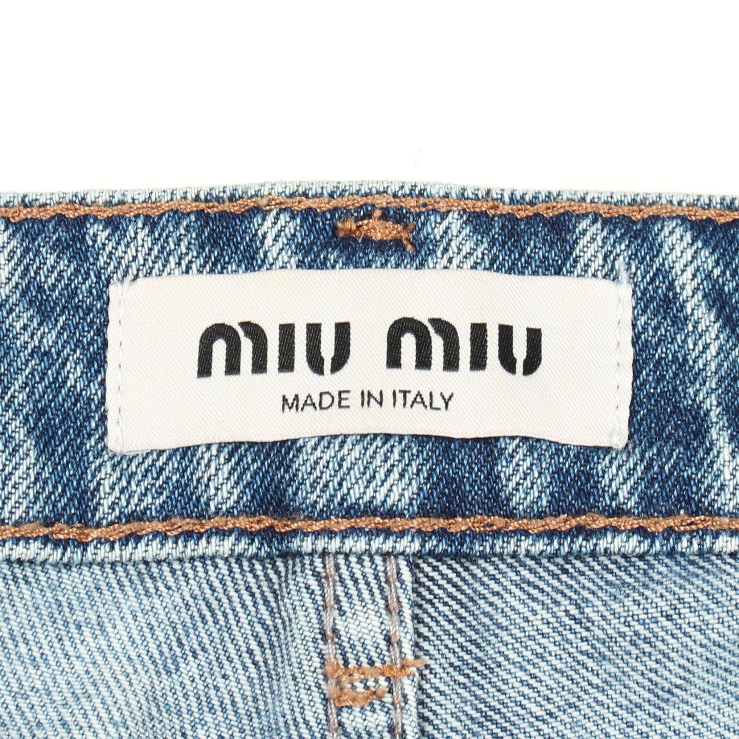バックロゴ デニムパンツ コットン インディゴブルー ミュウミュウ