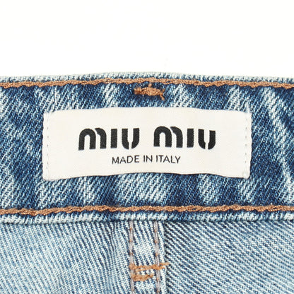 バックロゴ デニムパンツ コットン インディゴブルー ミュウミュウ