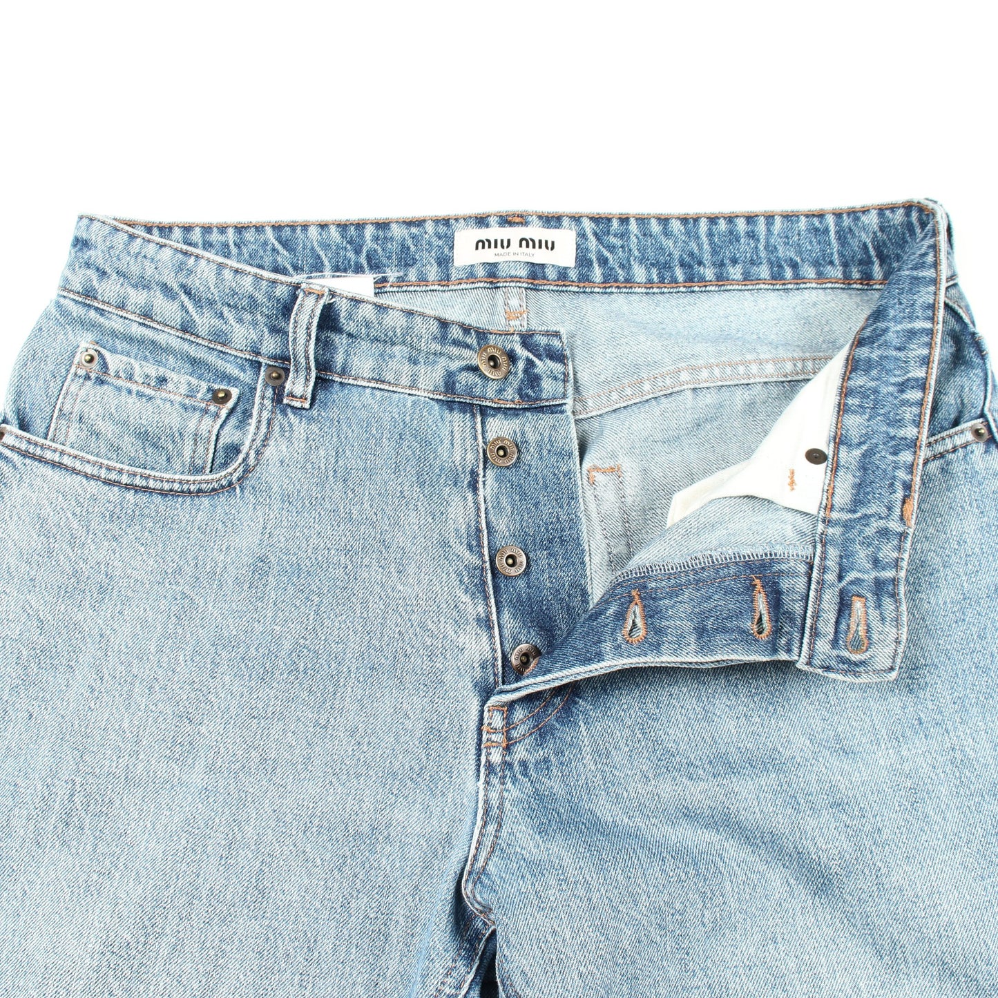 バックロゴ デニムパンツ コットン インディゴブルー ミュウミュウ