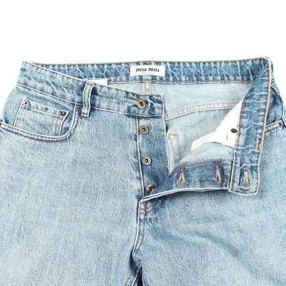 バックロゴ デニムパンツ コットン インディゴブルー ミュウミュウ