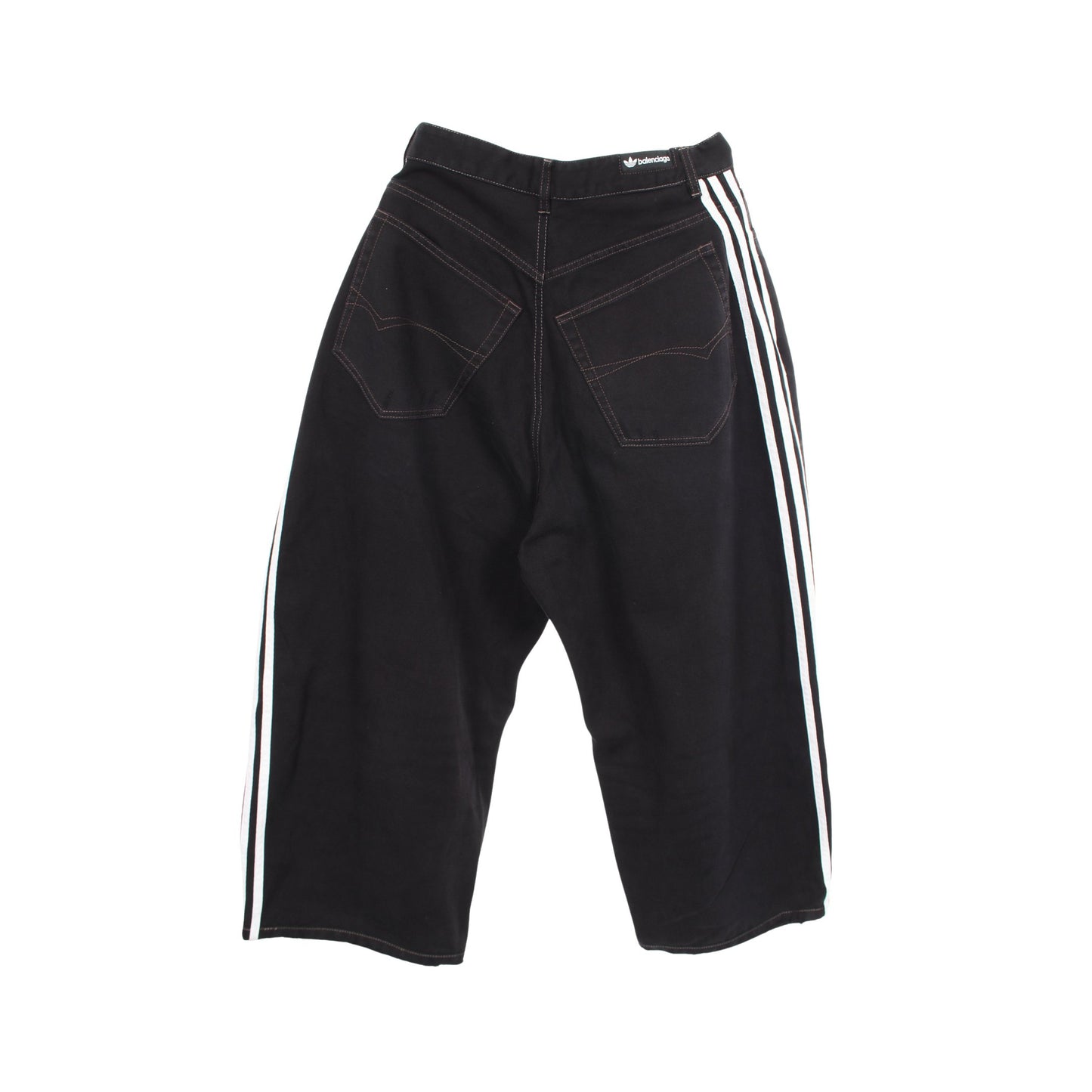 BALENCIAGA × adidas ダメージ加工 サイドライン バギー デニムパンツ コットン ブラック バレンシアガ