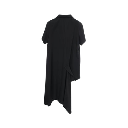 GABARDINE R DRAPED SHIRT DRESS 半袖 シャツワンピース ウール ブラック ヨウジヤマモト