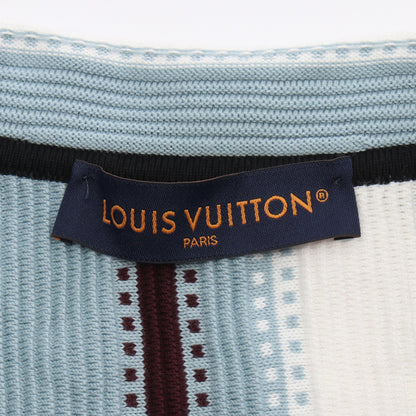 ロゴ刺繍 ストライプ 半袖 ニット セットアップ コットン ライトブルー マルチカラー ルイヴィトン