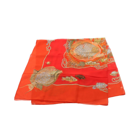 Grands Fonds スカーフ シルク オレンジレッド マルチカラー エルメス 財布・小物 HERMES
