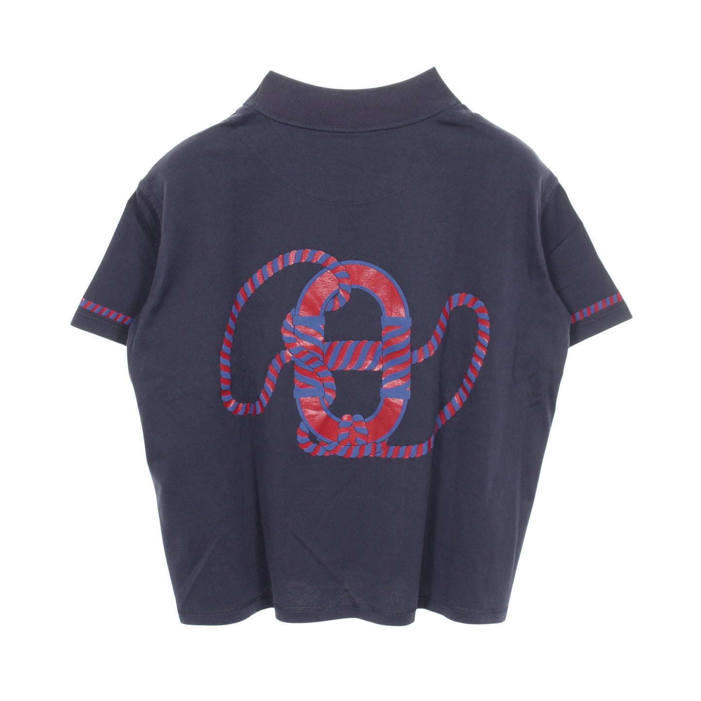 カノエ モックネック Tシャツ 半袖Tシャツ コットン ネイビー レッド エルメス