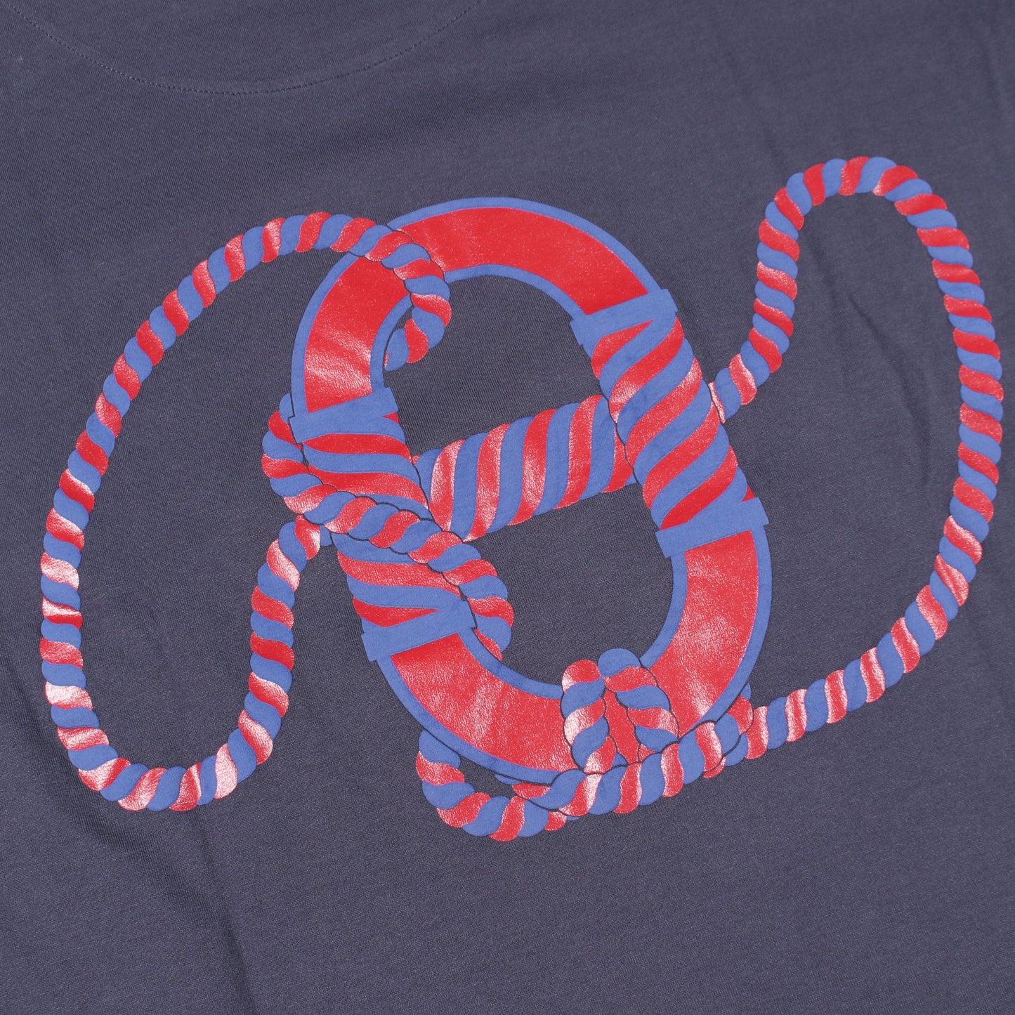 カノエ モックネック Tシャツ 半袖Tシャツ コットン ネイビー レッド エルメス
