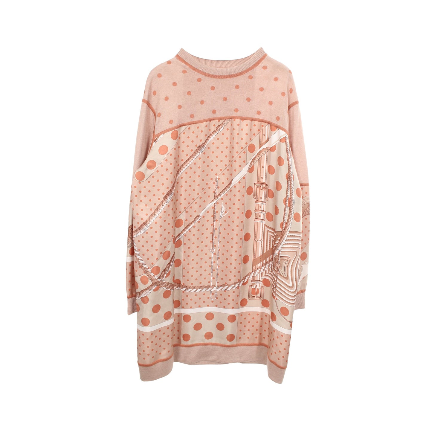 ツイルレーヌ Clic Clac a Pois スカーフ切替 ニットワンピース シルク カシミヤ ピンクベージュ エルメス