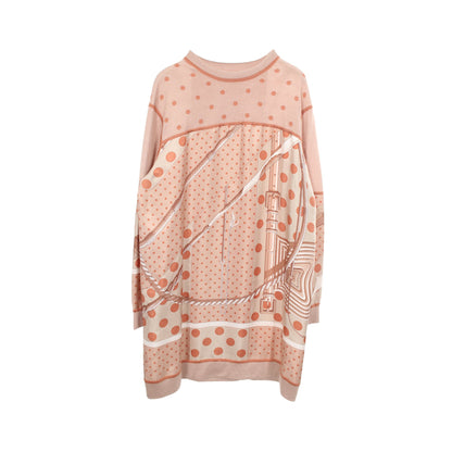 ツイルレーヌ Clic Clac a Pois スカーフ切替 ニットワンピース シルク カシミヤ ピンクベージュ エルメス