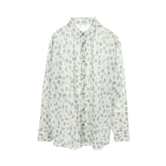 Coups de Goua'H 長袖 シャツ コットン ライトグレー マルチカラー エルメス トップス HERMES