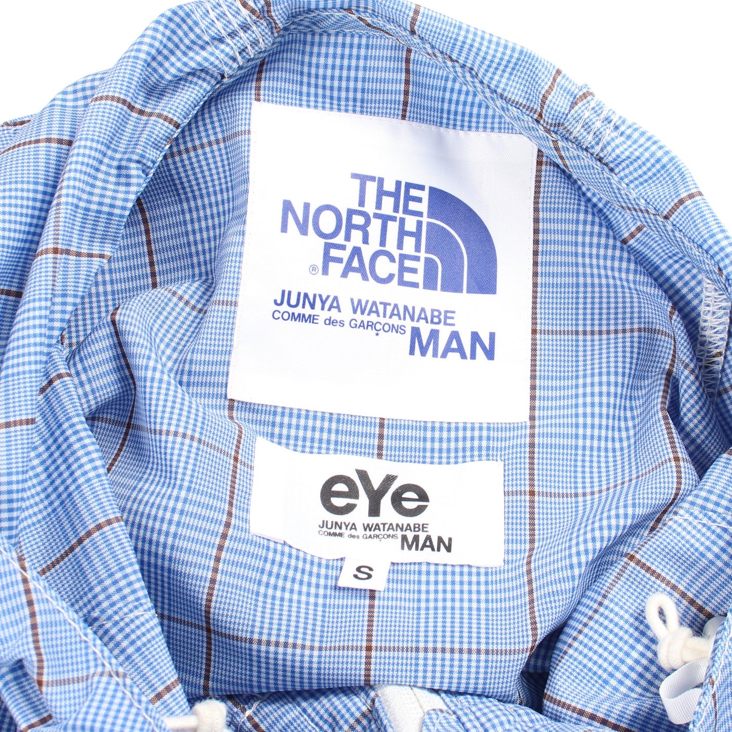 eYe COMME des GARCONS JUNYA WATANABE MAN × THE NORTH FACE チェック柄 アノラックパーカー ジャケット ナイロン ライトブルー ブラウン アイコムデギャルソンジュンヤワタナベマン