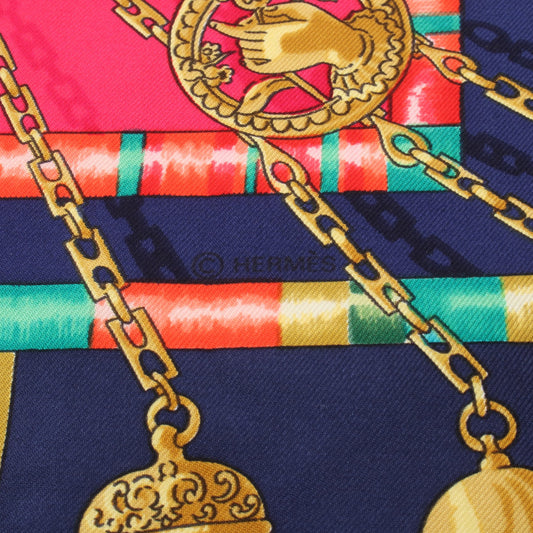 カレ90 Petite Main スカーフ シルク ネイビー ピンク マルチカラー エルメス 財布・小物 HERMES