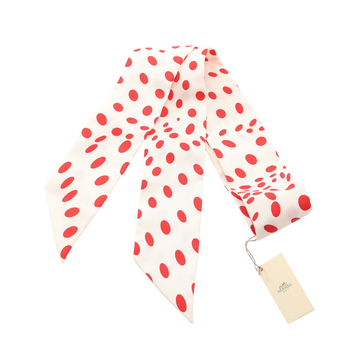 ツイリー HOLA FLAMENCA リボン スカーフ シルク ホワイト レッド エルメス