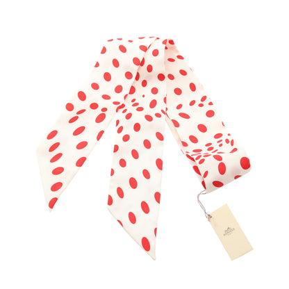 ツイリー HOLA FLAMENCA リボン スカーフ シルク ホワイト レッド エルメス