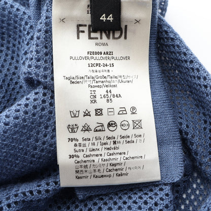 FFロゴ総柄 メッシュ ニット ポロシャツ シルク カシミヤ ブルー フェンディ