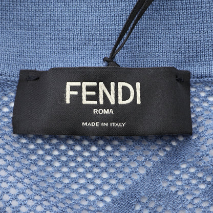 FFロゴ総柄 メッシュ ニット ポロシャツ シルク カシミヤ ブルー フェンディ