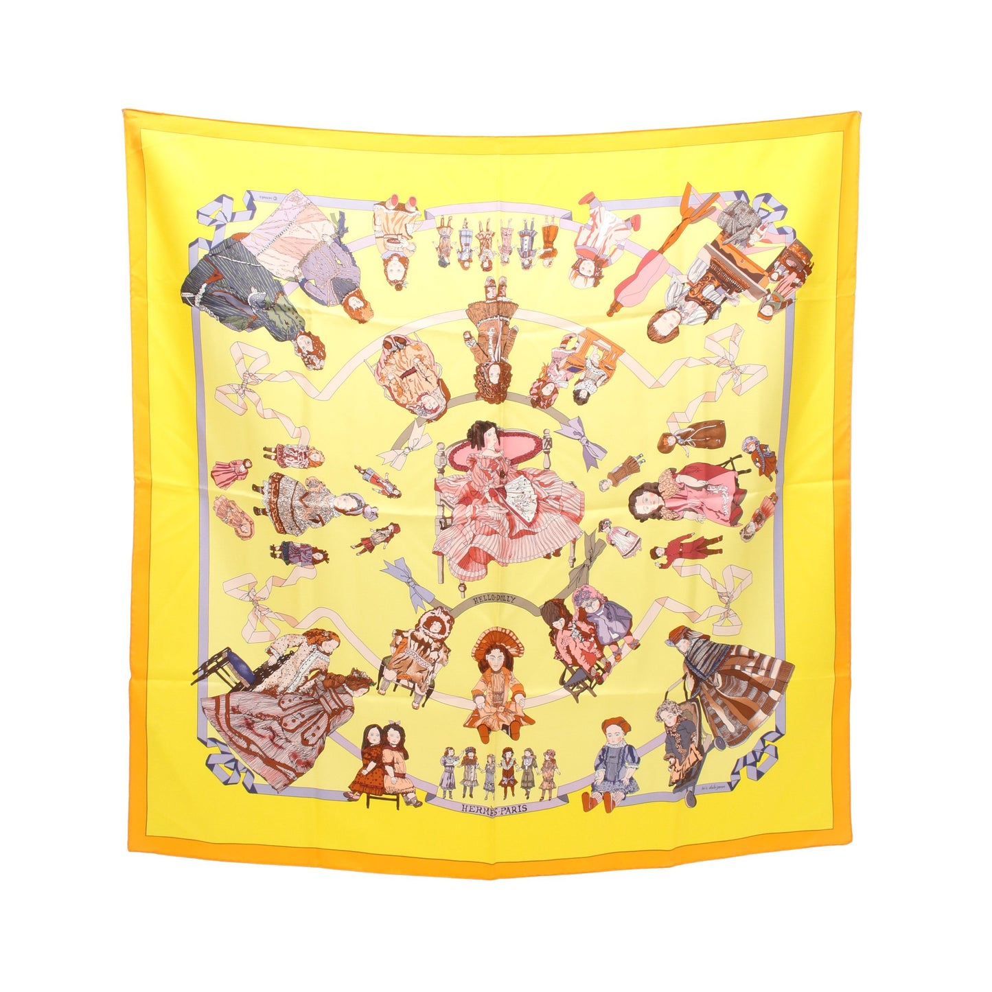 カレ90 HELLO DOLLY スカーフ シルク イエロー マルチカラー エルメス