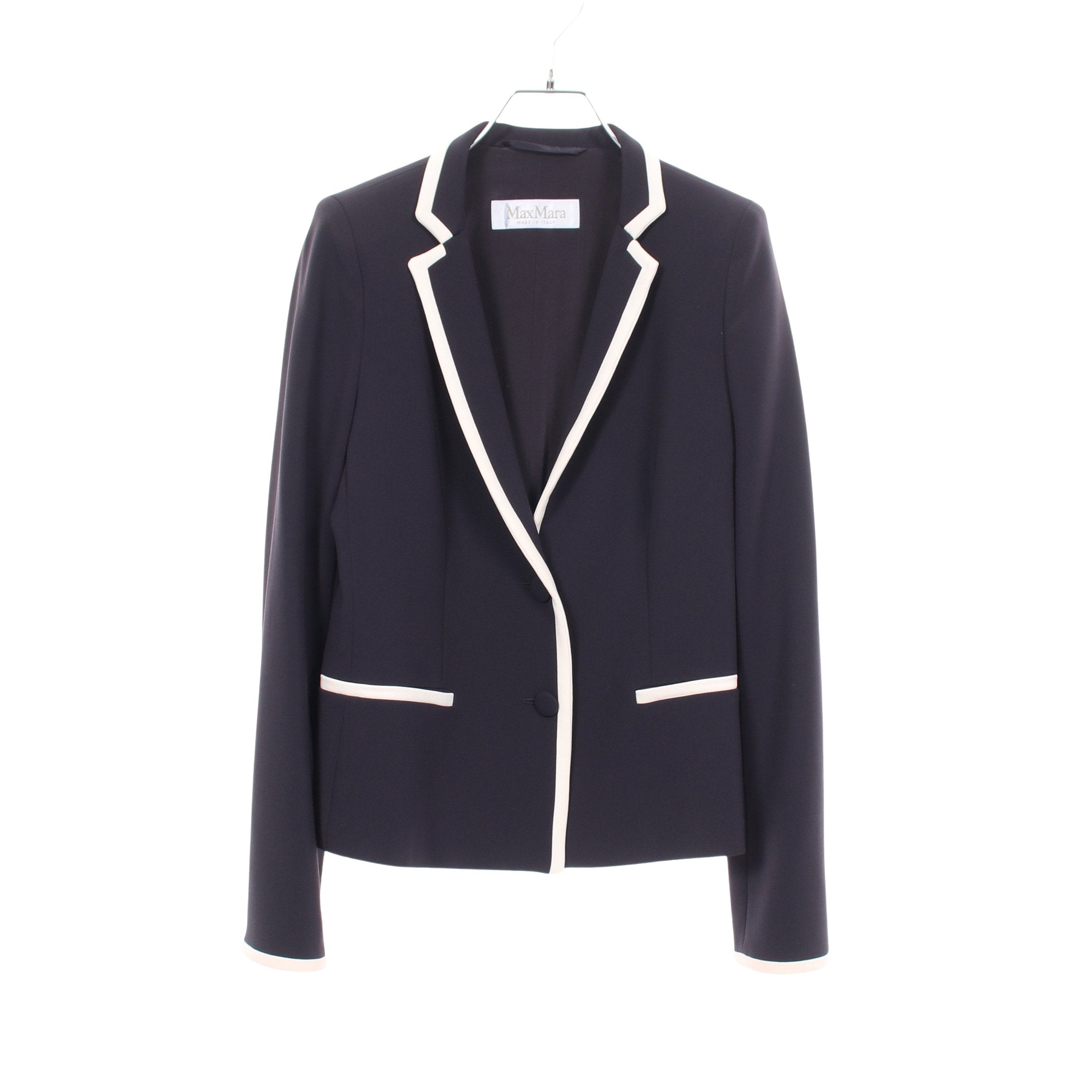 美品　MaxMara 白タグ ベルト付きガウンテーラードジャケット　38 濃紺 テーラードジャケット ネイビー ホワイト マックスマーラ – RECLO
