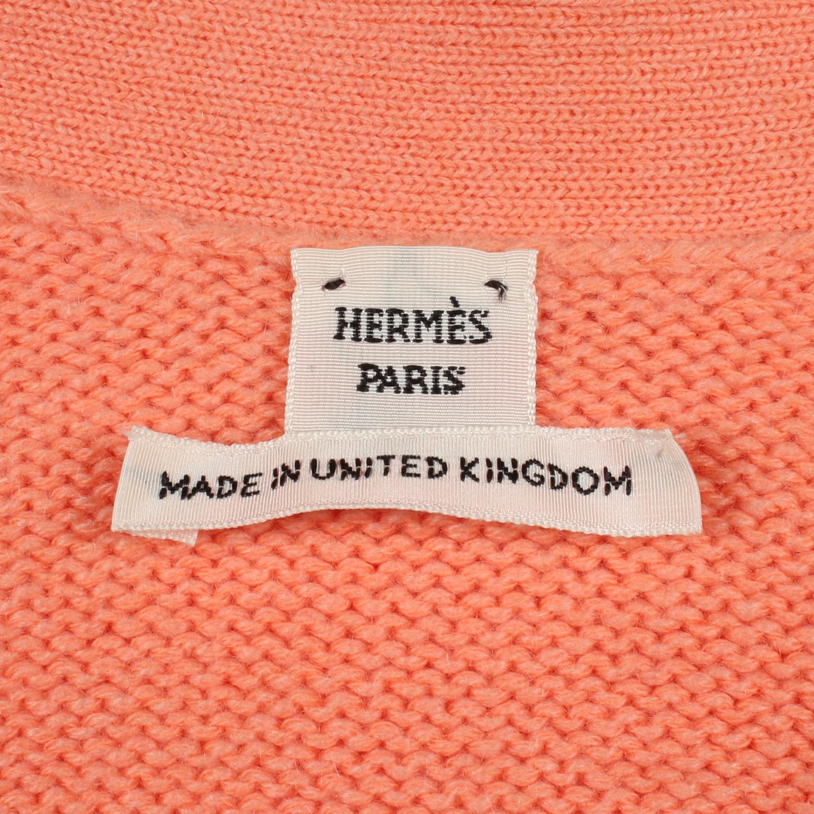 Vネック カーディガン カシミヤ シルク コーラルオレンジ エルメス トップス HERMES