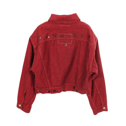 オープンスリーブ バックロゴ デニムジャケット コットン レッド エムエムシックスメゾンマルジェラ アウター MM6 MAISON MARGIELA