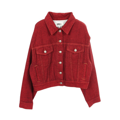 オープンスリーブ バックロゴ デニムジャケット コットン レッド エムエムシックスメゾンマルジェラ アウター MM6 MAISON MARGIELA
