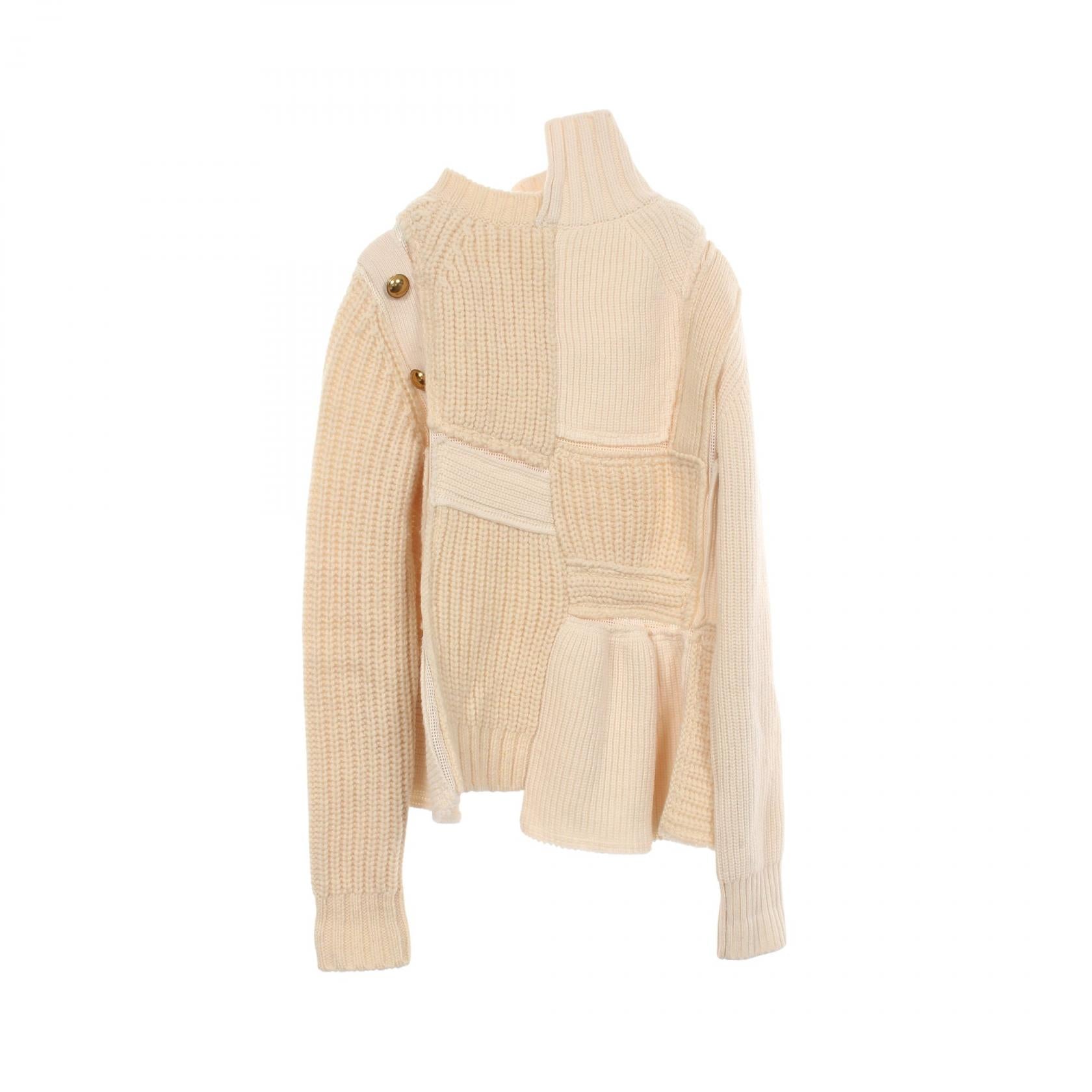 パッチワーク ハイネック ニット ウール アイボリー サカイ トップス sacai