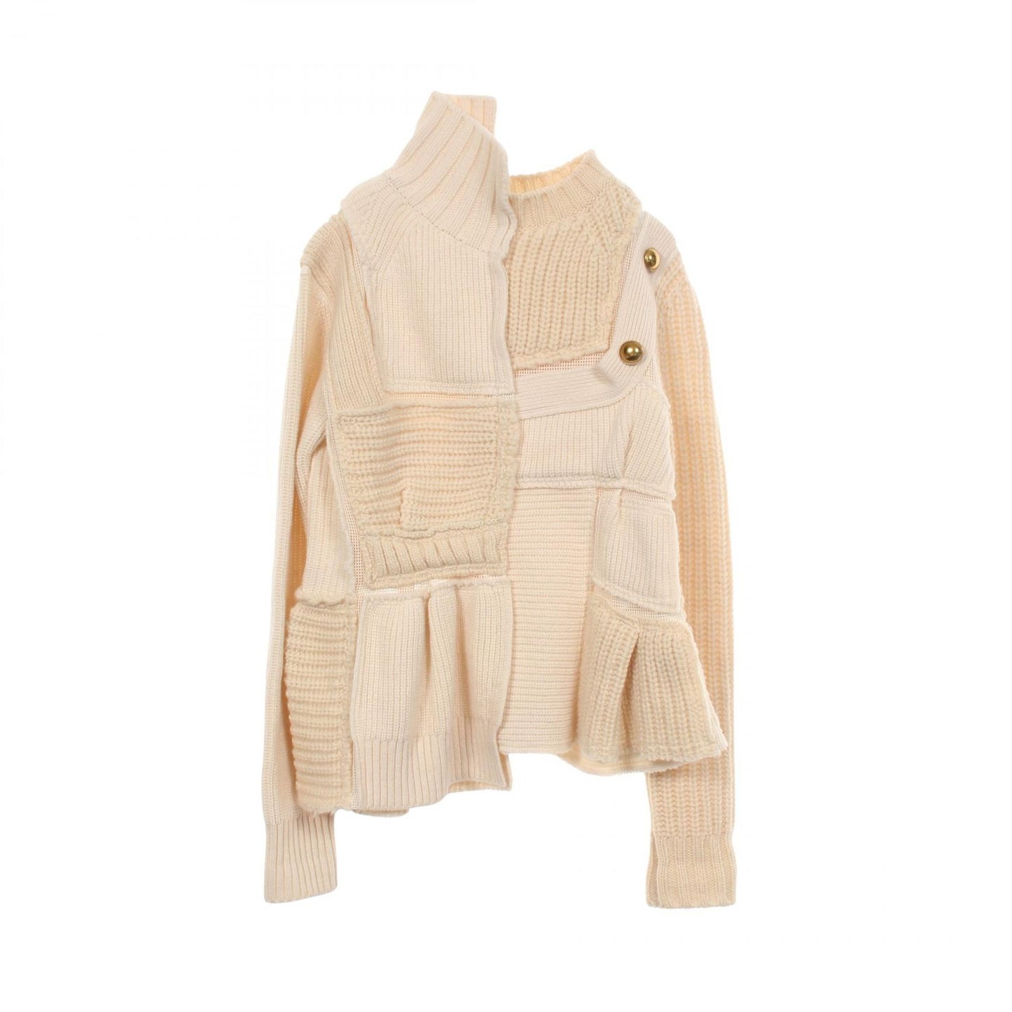 パッチワーク ハイネック ニット ウール アイボリー サカイ トップス sacai