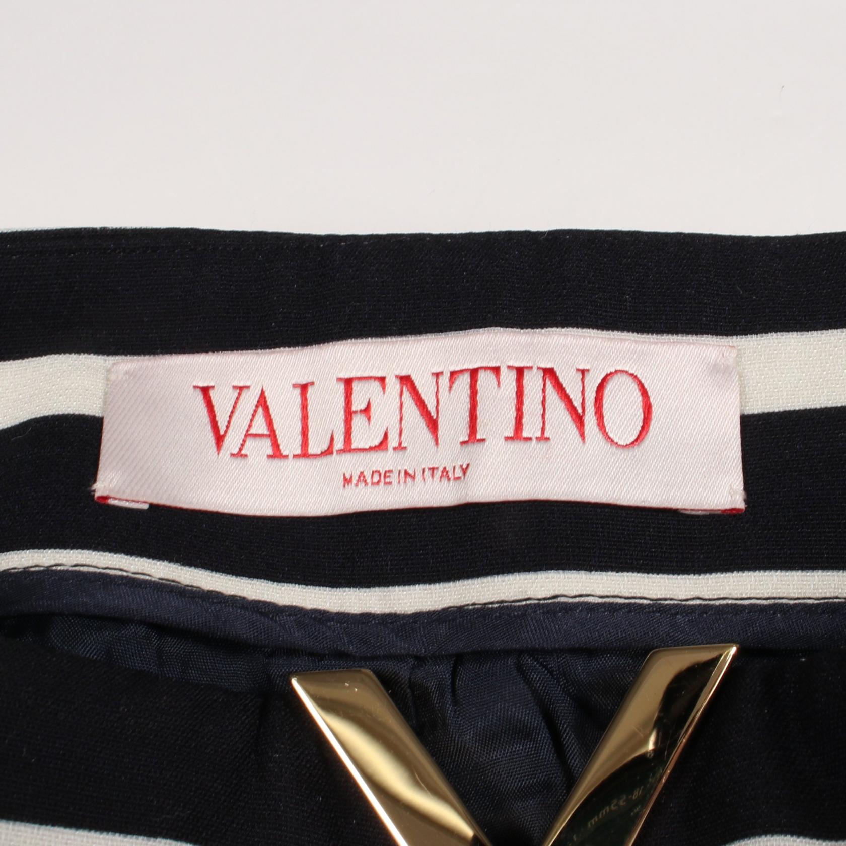 ボーダー ショート パンツ ウール レーヨン ダークネイビー オフホワイト ヴァレンティノ ボトムス VALENTINO