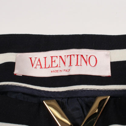 ボーダー ショート パンツ ウール レーヨン ダークネイビー オフホワイト ヴァレンティノ ボトムス VALENTINO