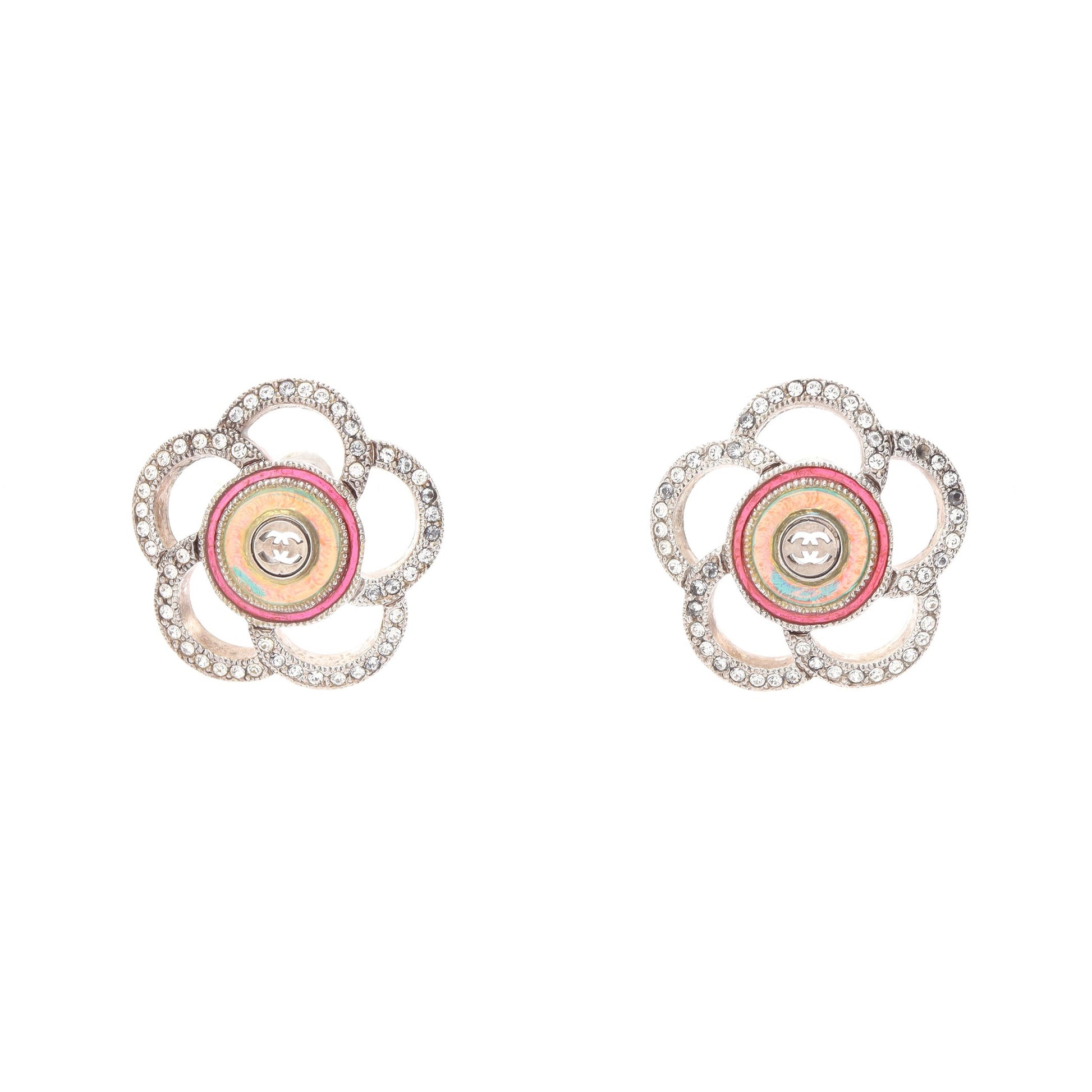 カメリア ココマーク ピアス GP ラインストーン ゴールド クリア ピンク 17S シャネル アクセサリー CHANEL