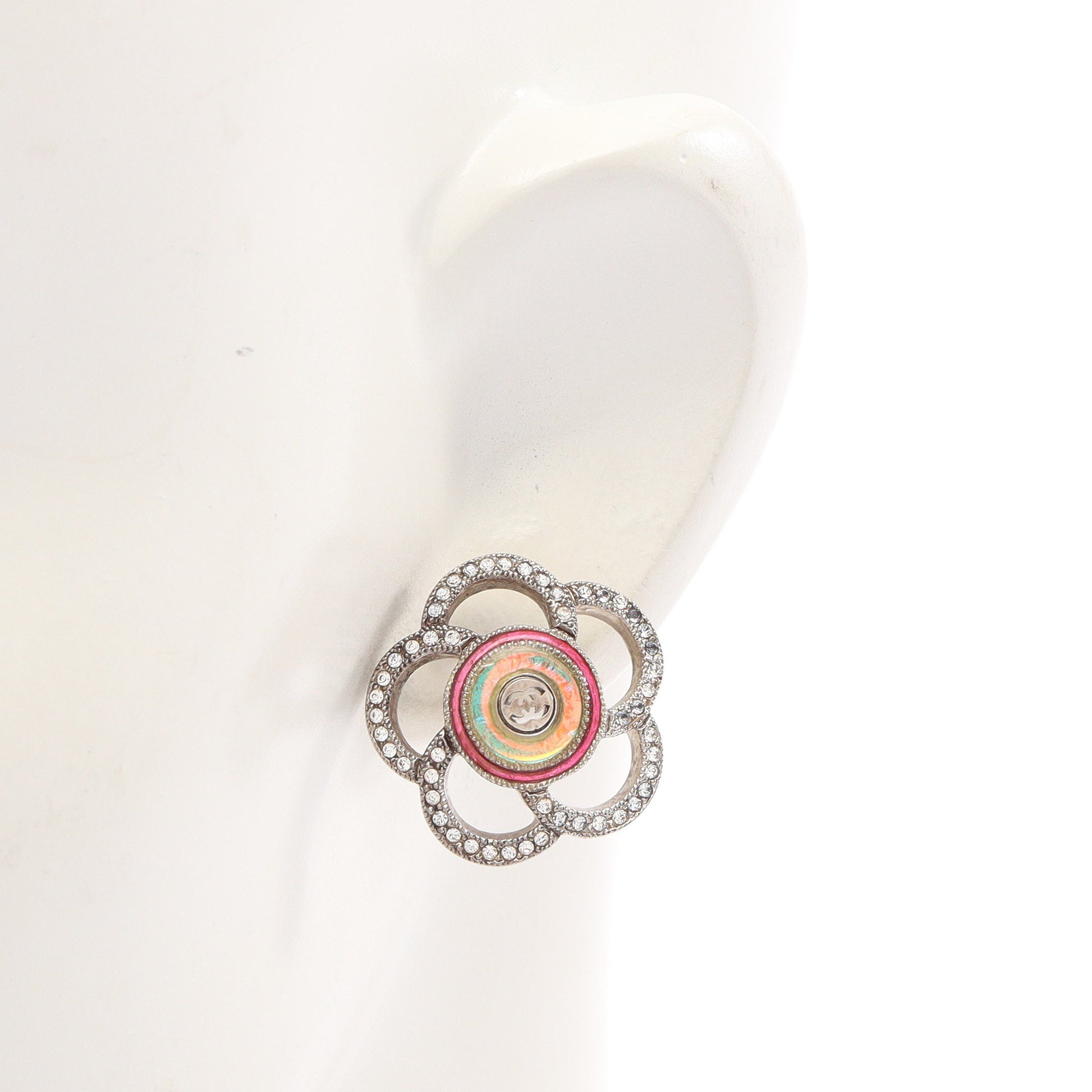 カメリア ココマーク ピアス GP ラインストーン ゴールド クリア ピンク 17S シャネル アクセサリー CHANEL