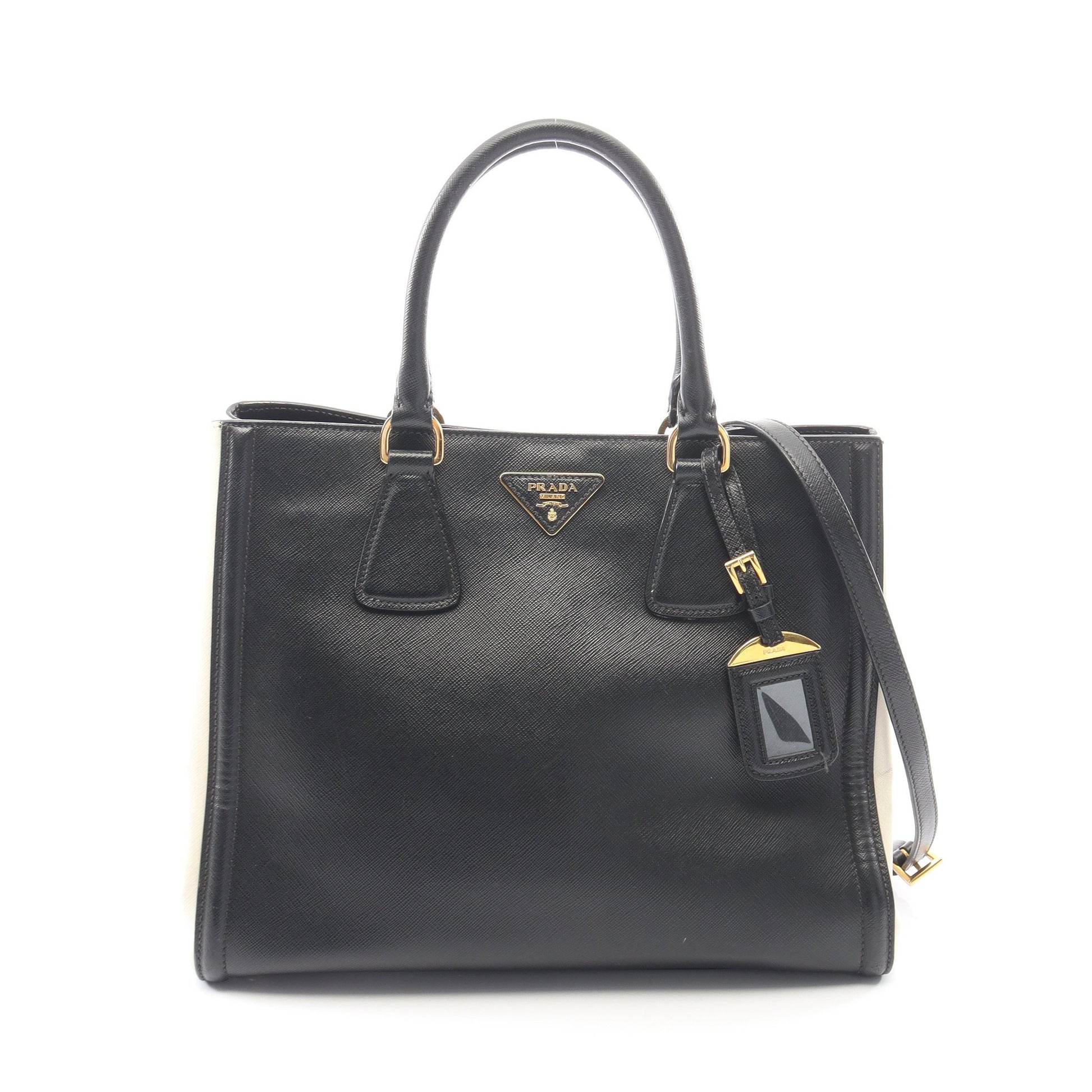 ガレリア 2WAY ハンドバッグ トートバッグ サフィアーノレザー ブラック オフホワイト プラダ バッグ PRADA