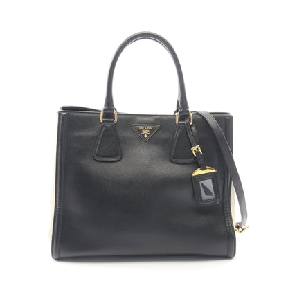 ガレリア 2WAY ハンドバッグ トートバッグ サフィアーノレザー ブラック オフホワイト プラダ バッグ PRADA