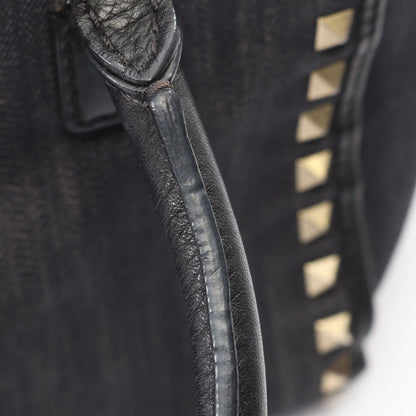 ロックスタッズ 2WAY ハンドバッグ デニム レザー ネイビー ブラック ヴァレンティノガラヴァーニ バッグ VALENTINO GARAVANI