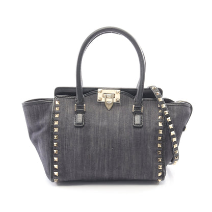 ロックスタッズ 2WAY ハンドバッグ デニム レザー ネイビー ブラック ヴァレンティノガラヴァーニ バッグ VALENTINO GARAVANI