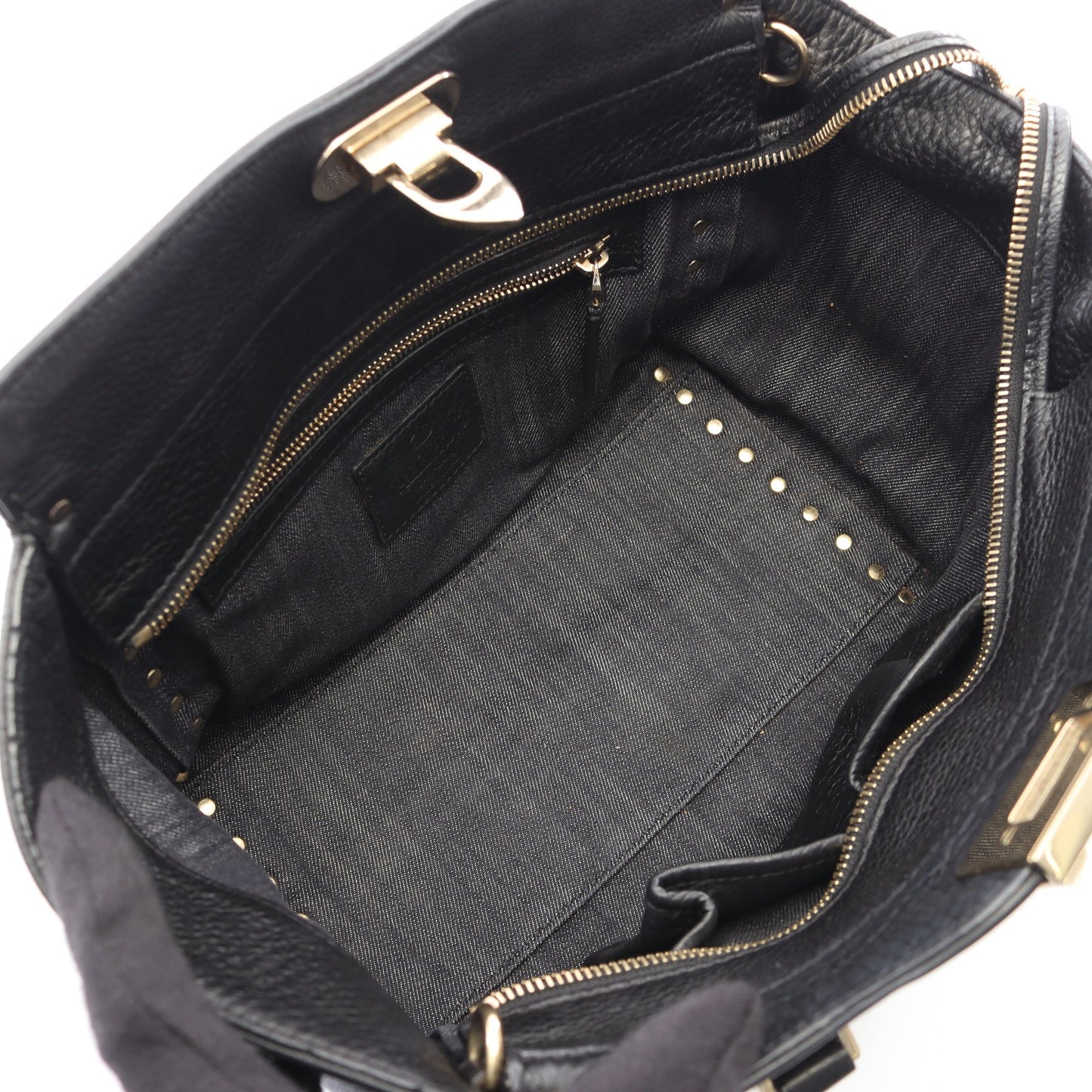 ロックスタッズ 2WAY ハンドバッグ デニム レザー ネイビー ブラック ヴァレンティノガラヴァーニ バッグ VALENTINO GARAVANI
