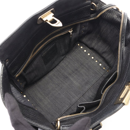 ロックスタッズ 2WAY ハンドバッグ デニム レザー ネイビー ブラック ヴァレンティノガラヴァーニ バッグ VALENTINO GARAVANI
