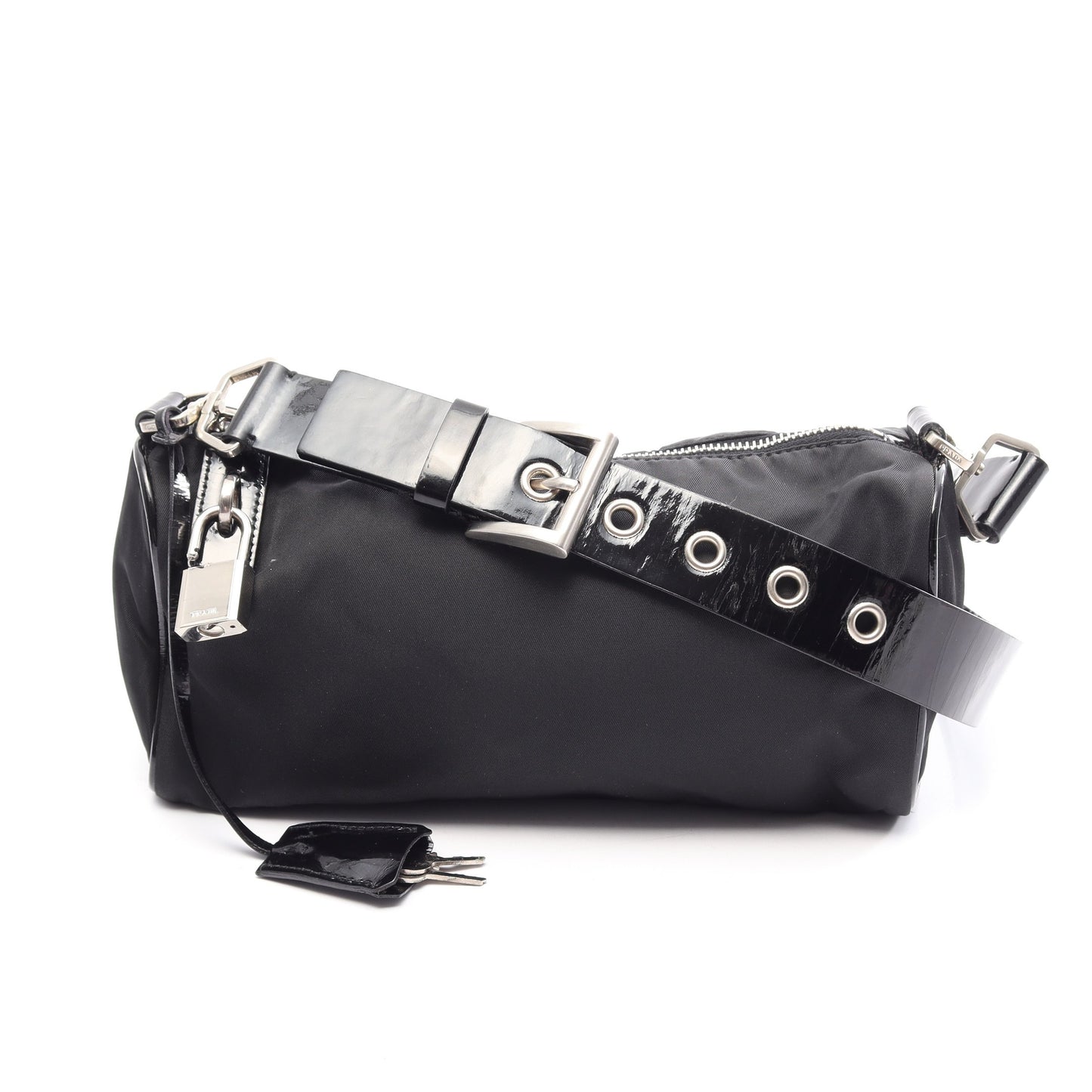 TESSUTO+SAFFIANO ショルダーバッグ ナイロン エナメルレザー ブラック プラダ バッグ PRADA