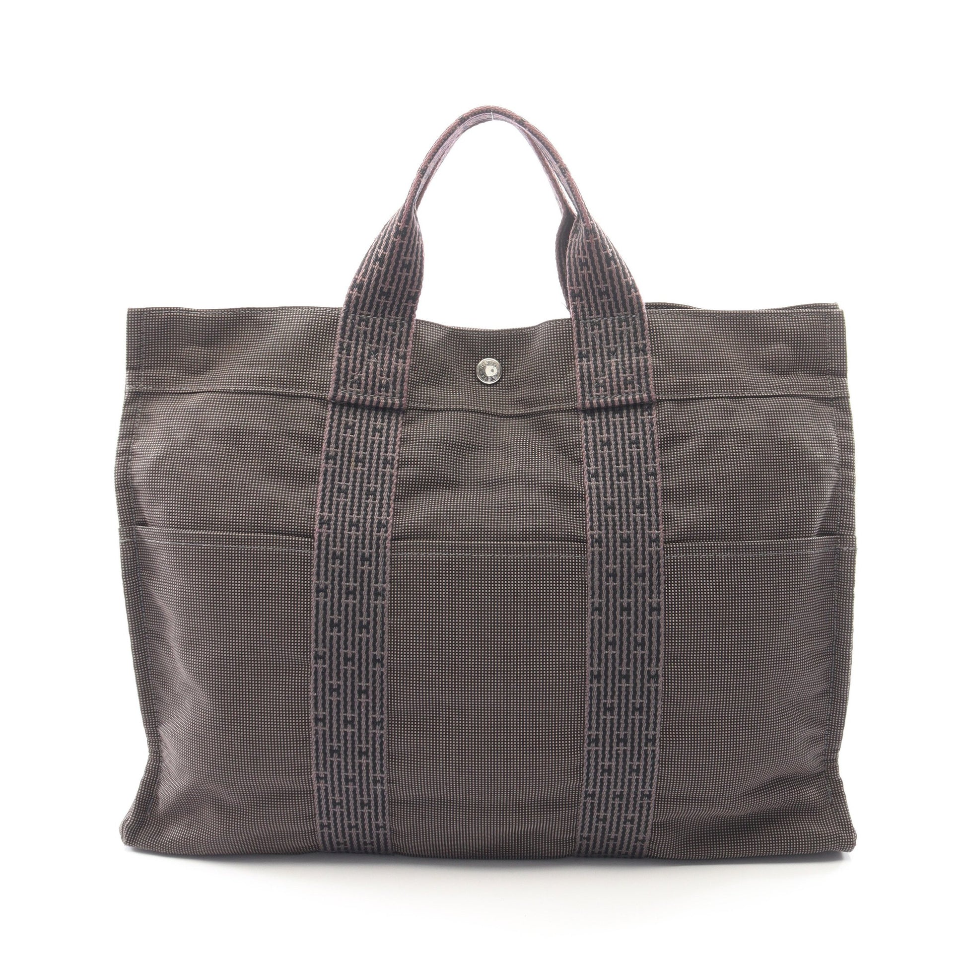 エールラインMM ハンドバッグ トートバッグ ナイロンキャンバス ダークグレー シルバー金具 エルメス バッグ HERMES