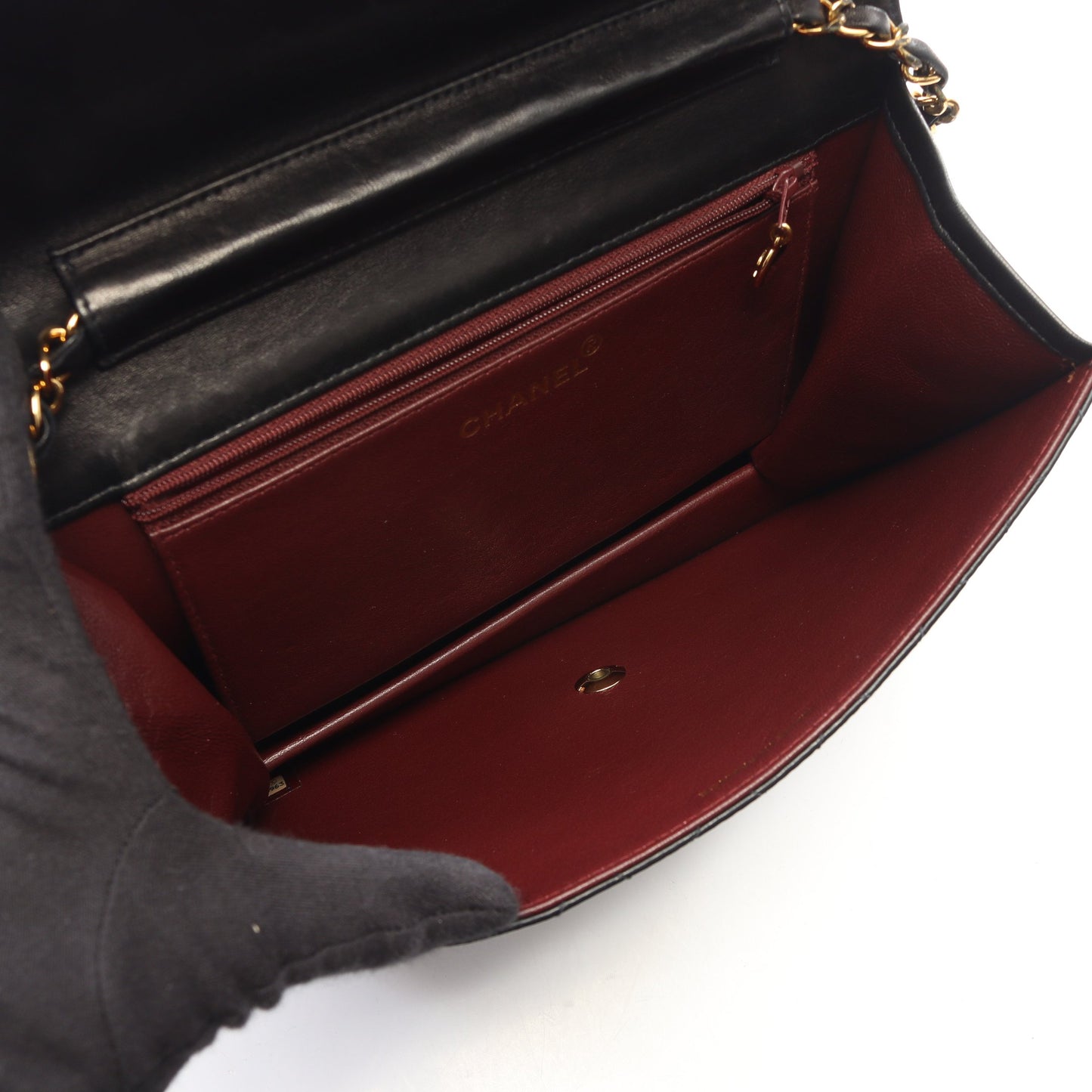 マトラッセ プッシュロック チェーンショルダーバッグ ラムスキン ブラック ゴールド金具 シャネル バッグ CHANEL