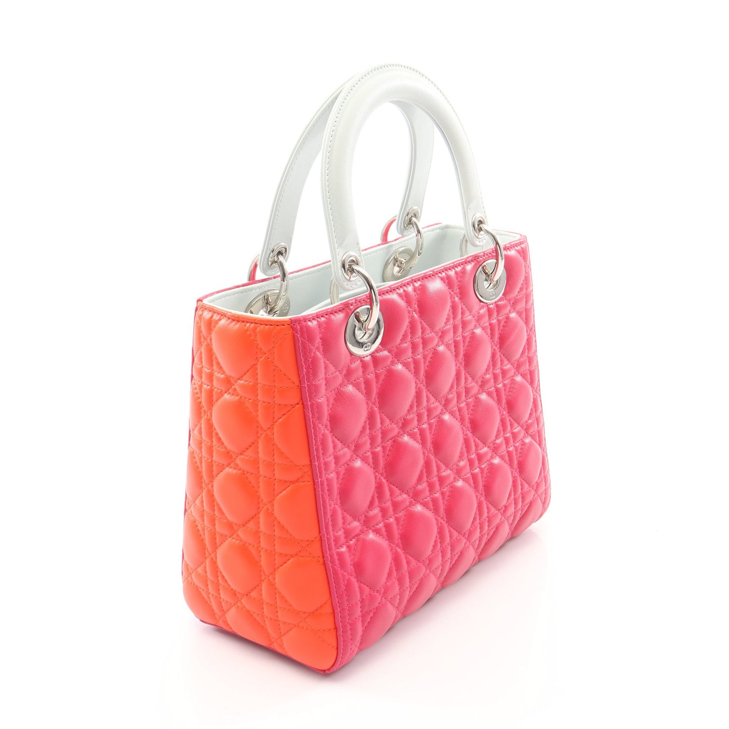 LADY DIOR レディディオール カナージュ 2WAY ハンドバッグ レザー ピンクパープル オレンジ ライトブルー クリスチャンディオール