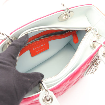 LADY DIOR レディディオール カナージュ 2WAY ハンドバッグ レザー ピンクパープル オレンジ ライトブルー クリスチャンディオール