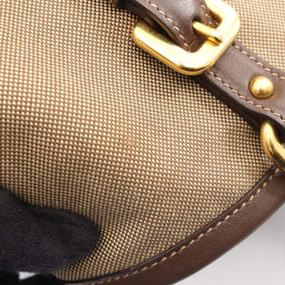 LOGO JACQUARD ロゴジャガード 2WAY ハンドバッグ トートバッグ キャンバス レザー ベージュ ブラウン プラダ