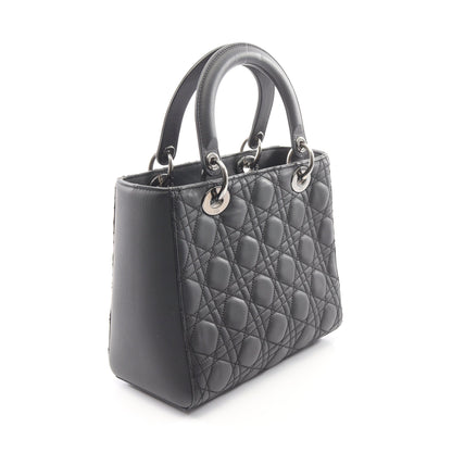 LADY DIOR レディディオール カナージュ 2WAY ハンドバッグ レザー ブラック クリスチャンディオール
