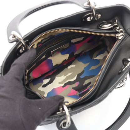 LADY DIOR レディディオール カナージュ 2WAY ハンドバッグ レザー ブラック クリスチャンディオール